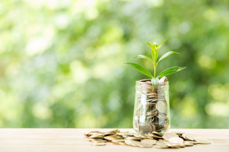 plant-growing-from-coins-in-the-glass-jar-on-blurred-nature
